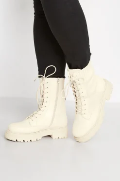 Limited Collection Limited Collection Cream Chunky Sock Lace Up Boots In Wide E Fit & Extra Wide Eee Fit