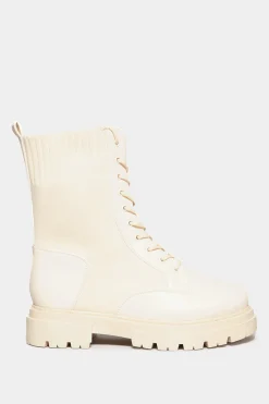 Limited Collection Limited Collection Cream Chunky Sock Lace Up Boots In Wide E Fit & Extra Wide Eee Fit