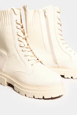 Limited Collection Limited Collection Cream Chunky Sock Lace Up Boots In Wide E Fit & Extra Wide Eee Fit