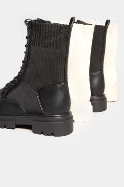 Limited Collection Limited Collection Cream Chunky Sock Lace Up Boots In Wide E Fit & Extra Wide Eee Fit