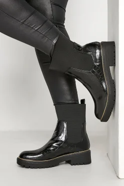 Limited Collection Limited Collection Black Croc Leather Look Ankle Boots In Standard Fit