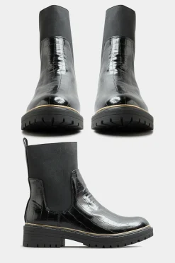 Limited Collection Limited Collection Black Croc Leather Look Ankle Boots In Standard Fit
