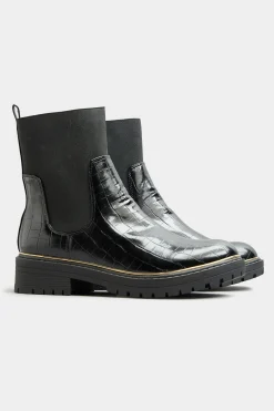 Limited Collection Limited Collection Black Croc Leather Look Ankle Boots In Standard Fit