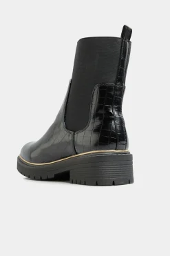 Limited Collection Limited Collection Black Croc Leather Look Ankle Boots In Standard Fit
