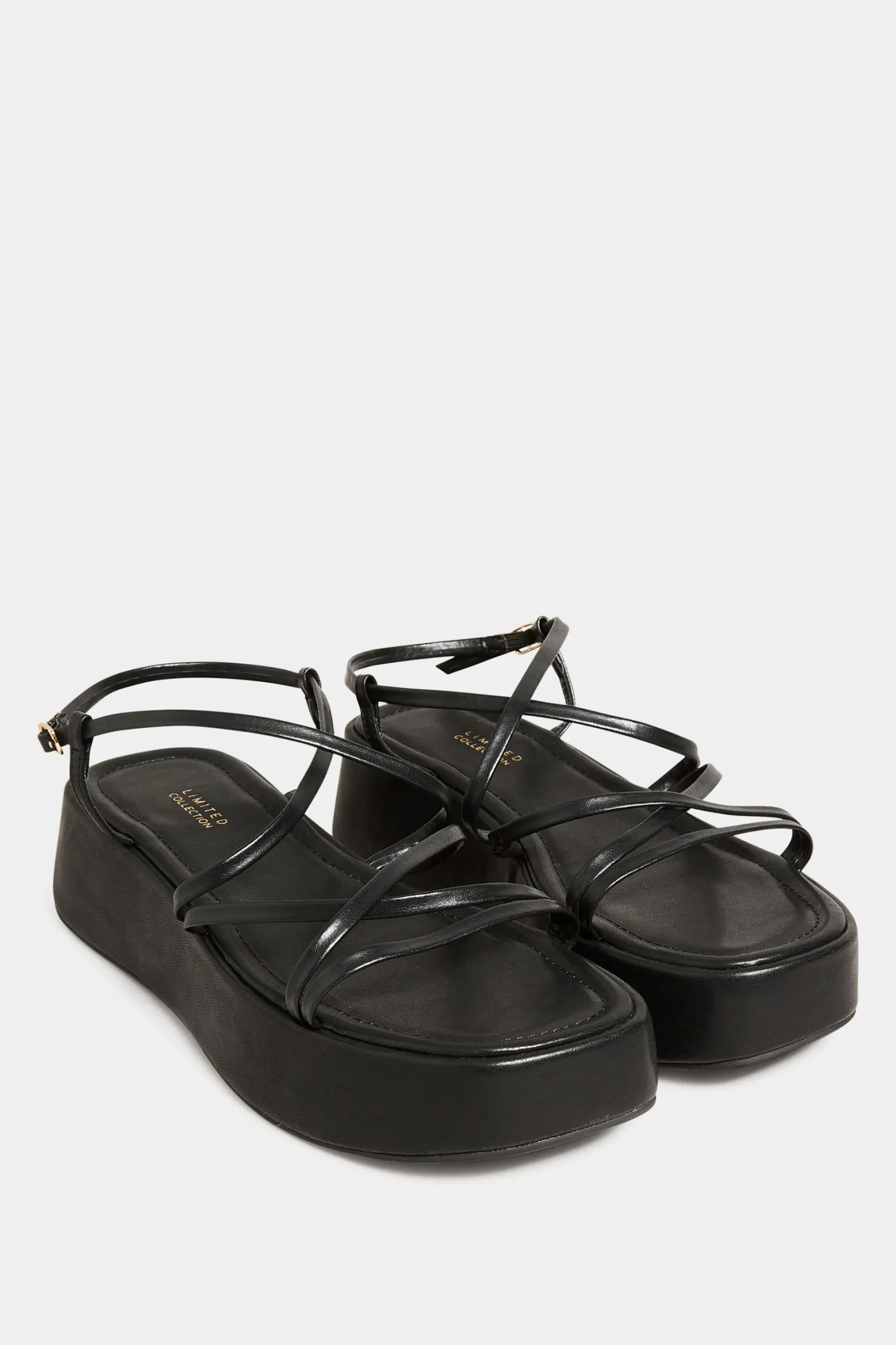 Limited Collection Limited Collection Black Strappy Flatform Sandals In Extra Wide Eee Fit