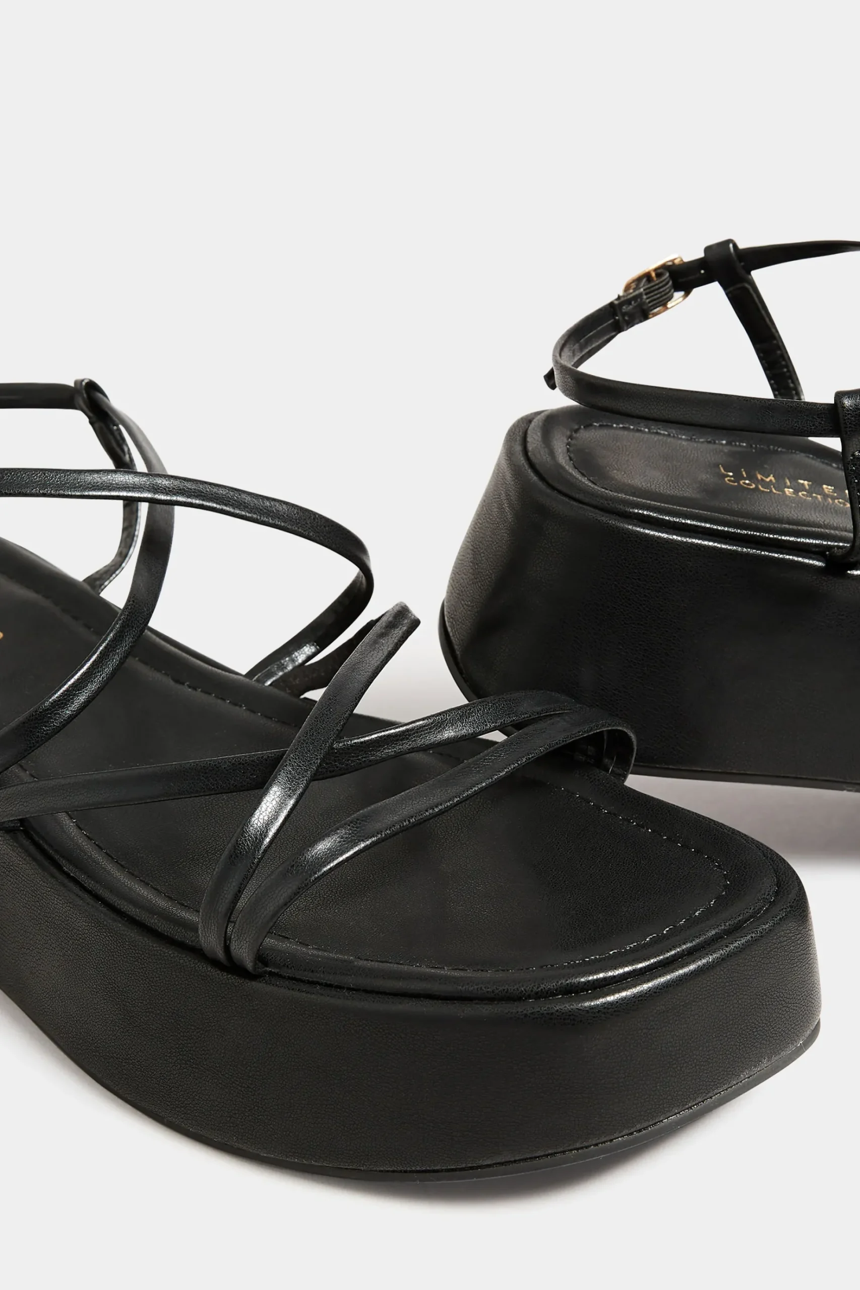 Limited Collection Limited Collection Black Strappy Flatform Sandals In Extra Wide Eee Fit
