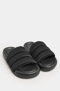 Limited Collection Limited Collection Black Padded Sliders In Wide E Fit