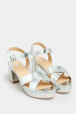 Limited Collection Limited Collection Silver Metallic Platform Heels In Wide E Fit & Extra Wide Eee Fit