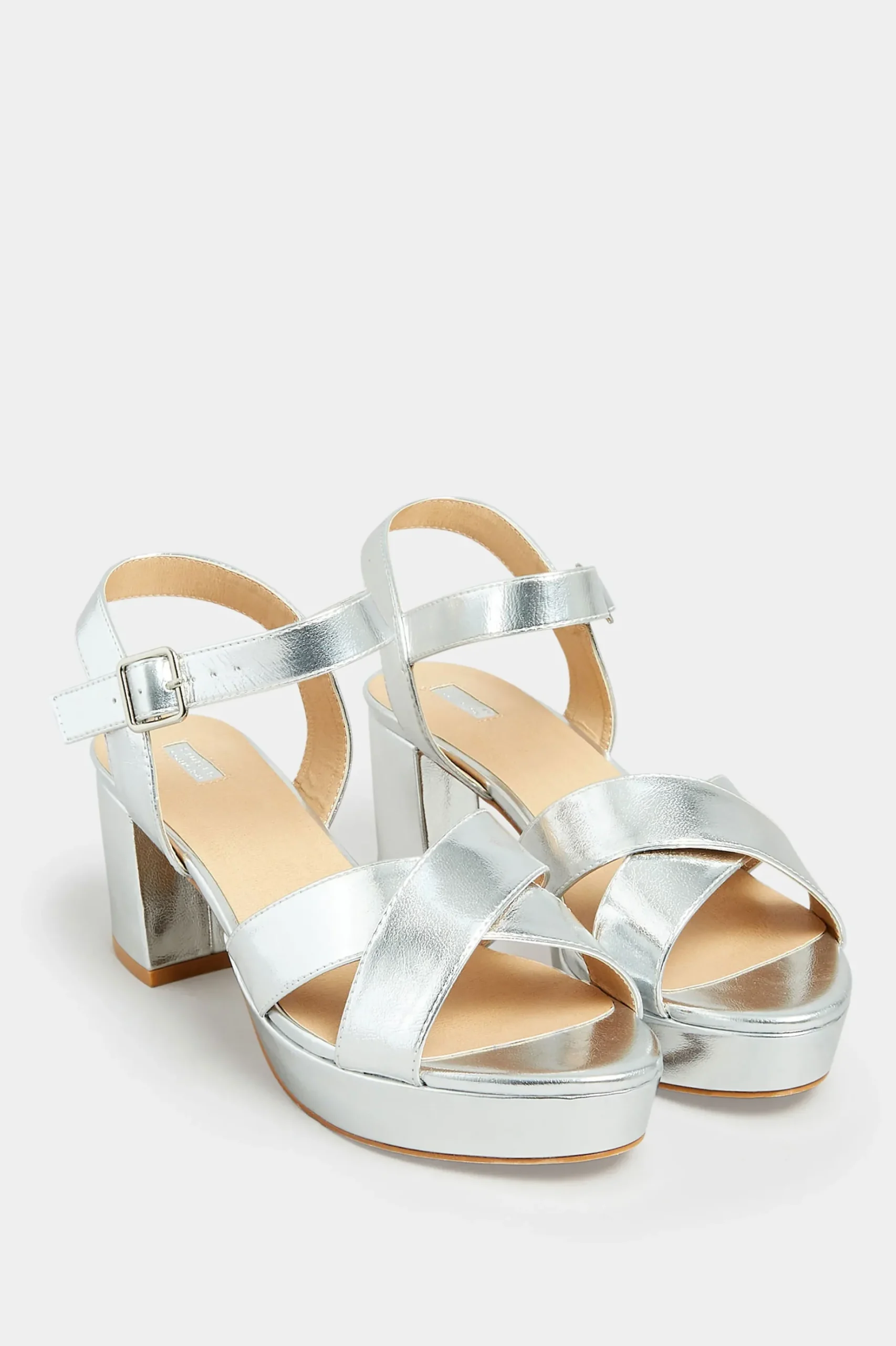 Limited Collection Limited Collection Silver Metallic Platform Heels In Wide E Fit & Extra Wide Eee Fit
