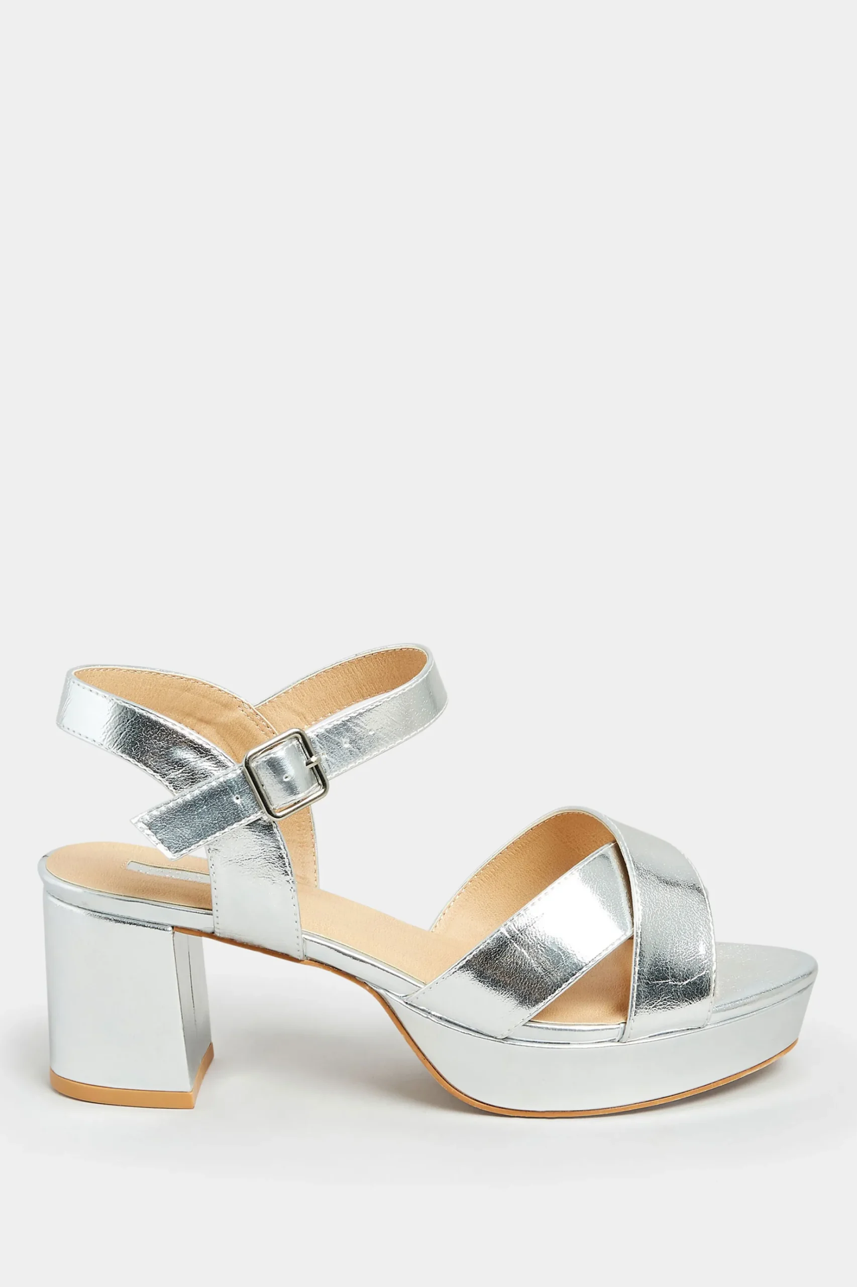 Limited Collection Limited Collection Silver Metallic Platform Heels In Wide E Fit & Extra Wide Eee Fit