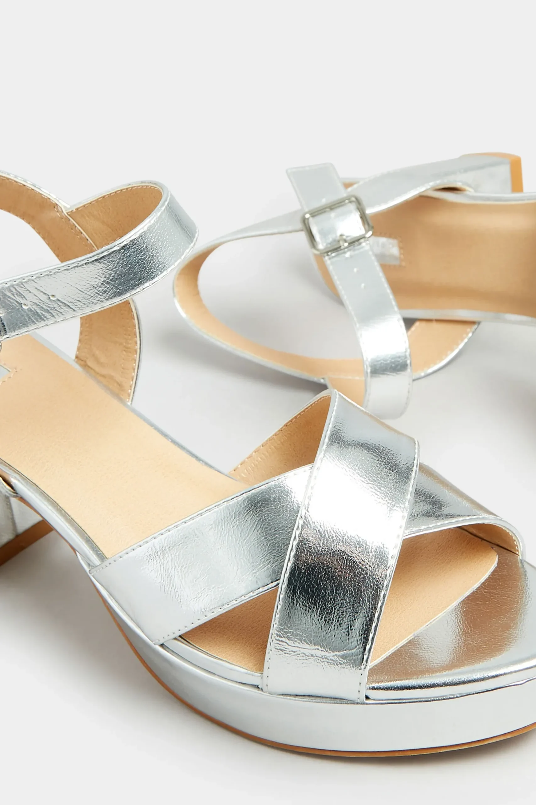 Limited Collection Limited Collection Silver Metallic Platform Heels In Wide E Fit & Extra Wide Eee Fit