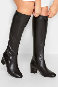 Limited Collection Limited Collection Black Stretch Heeled Knee High Boots In Wide E Fit & Extra Wide Eee Fit