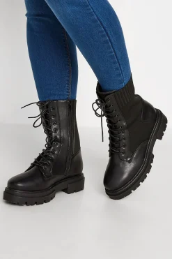 Limited Collection Limited Collection Black Chunky Sock Lace Up Boots In Wide E Fit & Extra Wide Eee Fit