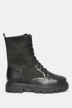 Limited Collection Limited Collection Black Chunky Sock Lace Up Boots In Wide E Fit & Extra Wide Eee Fit