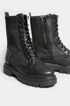 Limited Collection Limited Collection Black Chunky Sock Lace Up Boots In Wide E Fit & Extra Wide Eee Fit