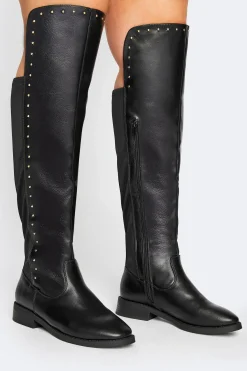 Limited Collection Limited Collection Black Pu Stud Over The Knee Boots In Wide E Fit & Extra Wide Eee Fit