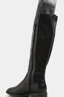 Limited Collection Limited Collection Black Pu Stud Over The Knee Boots In Wide E Fit & Extra Wide Eee Fit