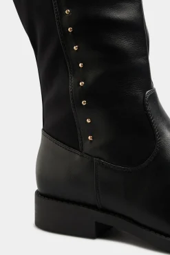 Limited Collection Limited Collection Black Pu Stud Over The Knee Boots In Wide E Fit & Extra Wide Eee Fit