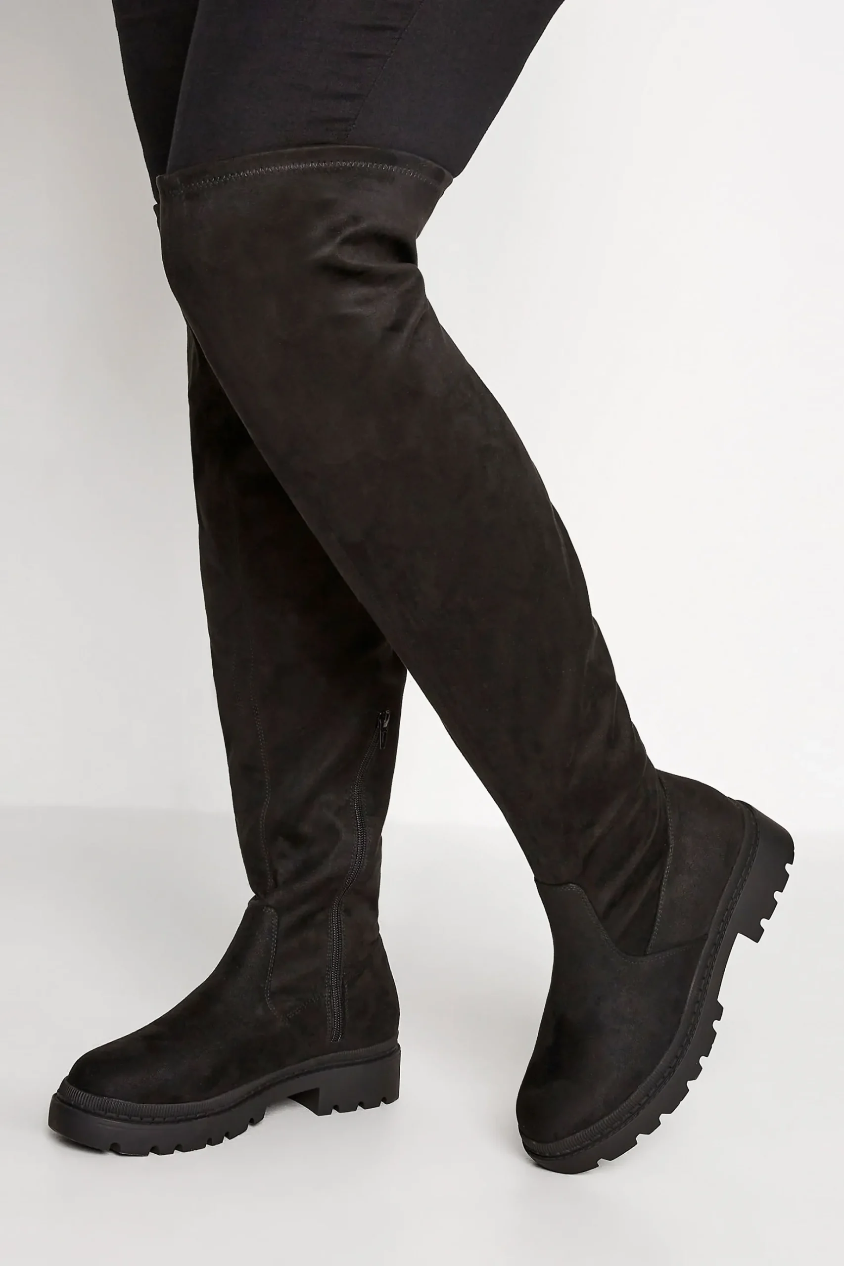 Limited Collection Limited Collection Black Suede Over The Knee Chunky Boots In Wide E Fit & Extra Wide Eee Fit