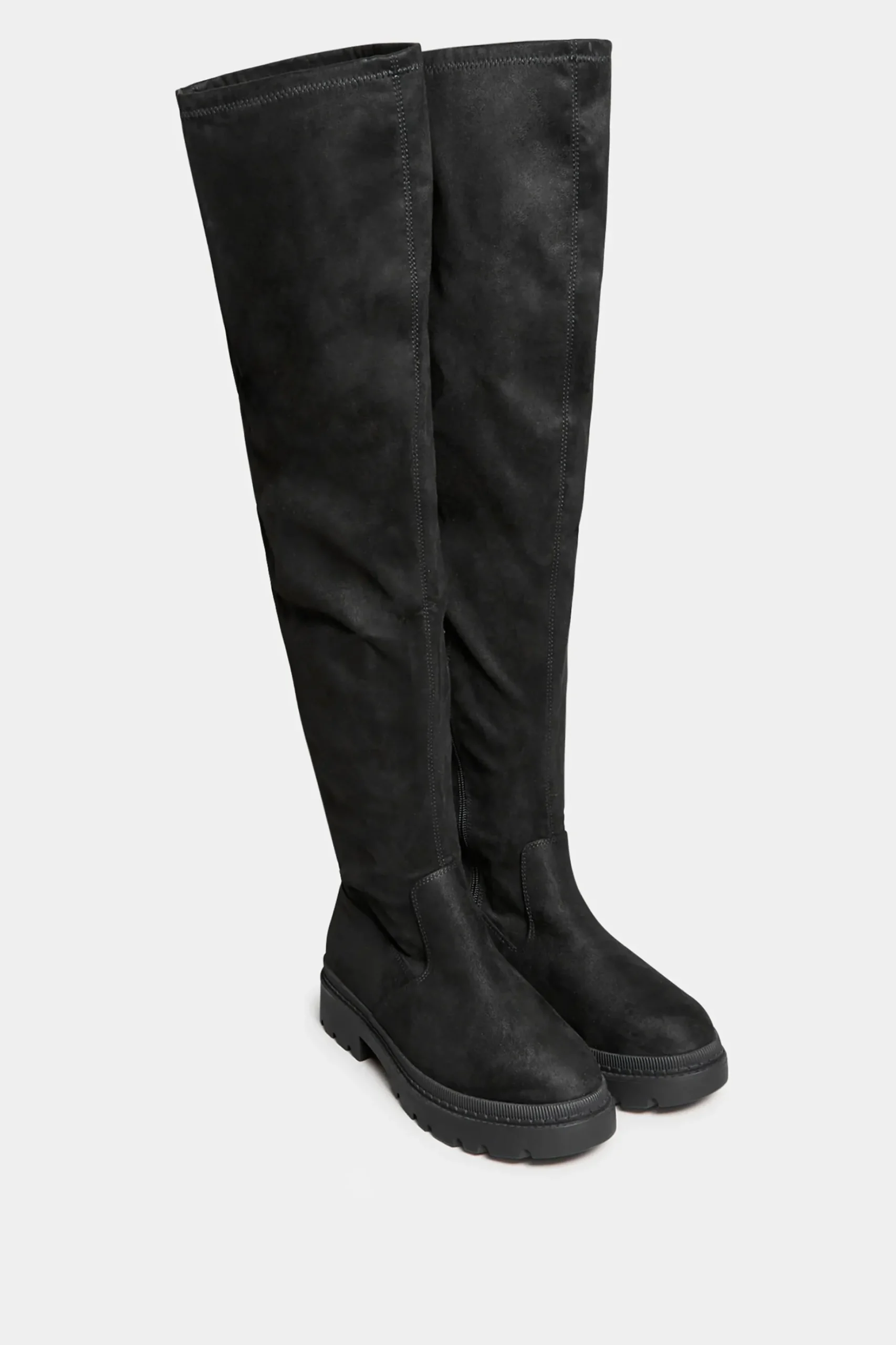 Limited Collection Limited Collection Black Suede Over The Knee Chunky Boots In Wide E Fit & Extra Wide Eee Fit