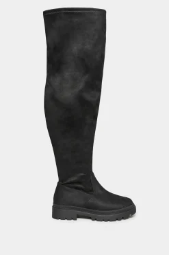 Limited Collection Limited Collection Black Suede Over The Knee Chunky Boots In Wide E Fit & Extra Wide Eee Fit