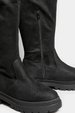 Limited Collection Limited Collection Black Suede Over The Knee Chunky Boots In Wide E Fit & Extra Wide Eee Fit