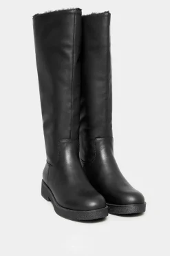 Limited Collection Limited Collection Black Fur Lined Knee High Boots In Wide E Fit