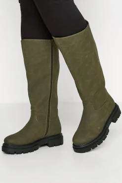 Limited Collection Limited Collection Khaki Green Chunky Calf Boots In Extra Wide Eee Fit
