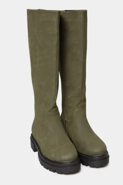 Limited Collection Limited Collection Khaki Green Chunky Calf Boots In Extra Wide Eee Fit