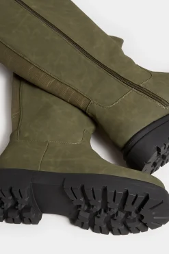 Limited Collection Limited Collection Khaki Green Chunky Calf Boots In Extra Wide Eee Fit