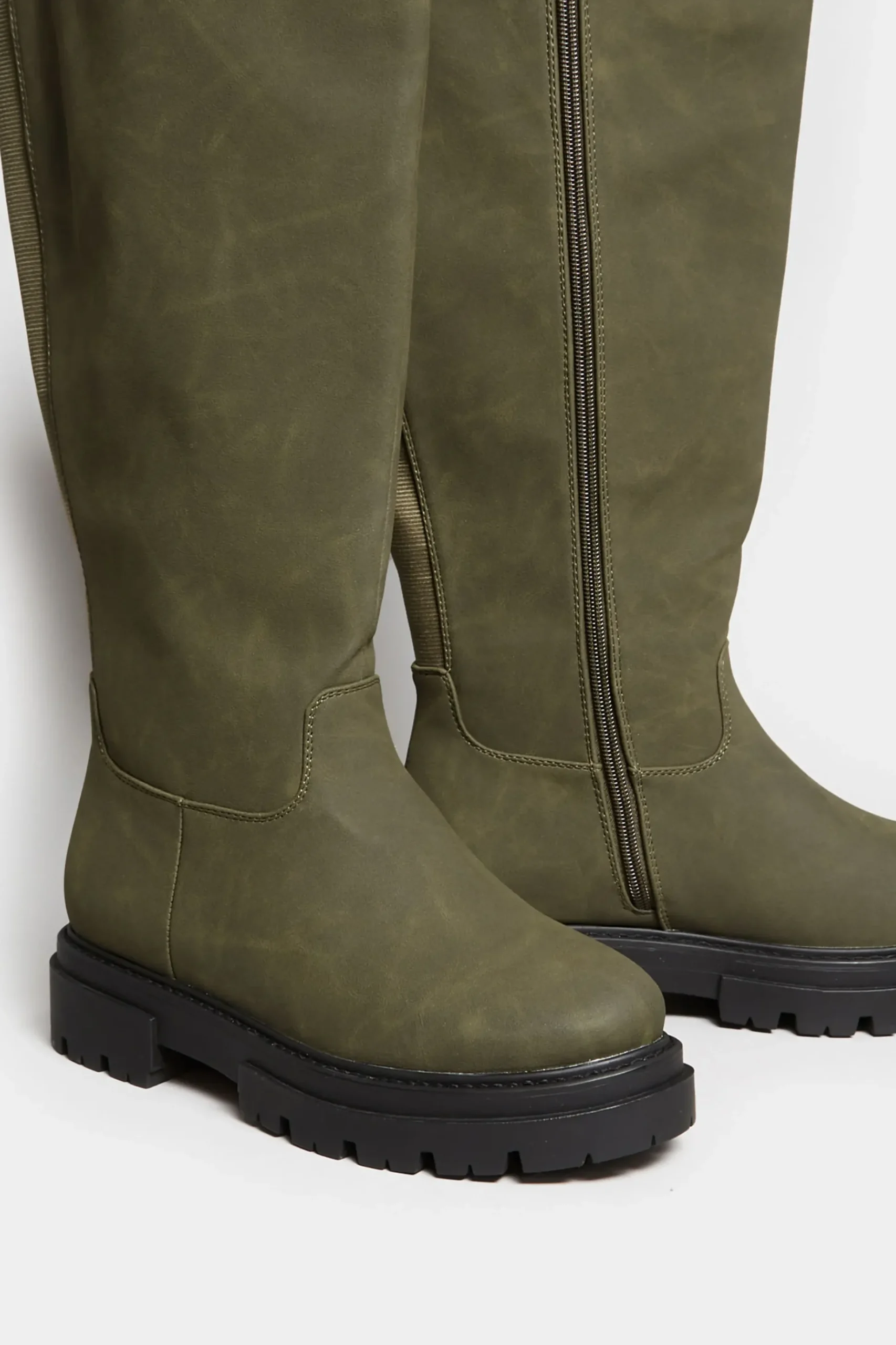 Limited Collection Limited Collection Khaki Green Chunky Calf Boots In Extra Wide Eee Fit