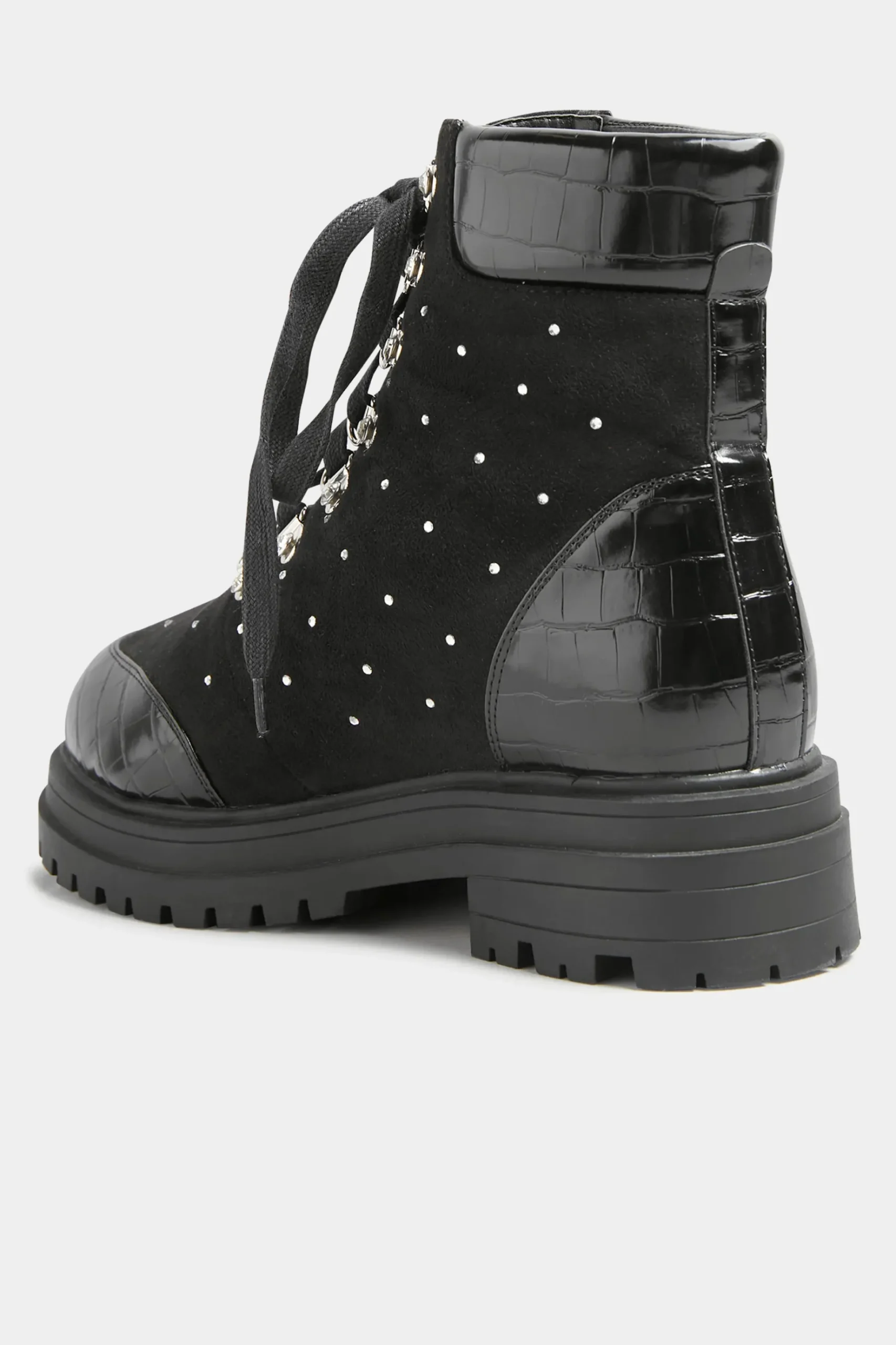 Limited Collection Limited Collection Black Faux Suede Diamante Stud Lace Up Boots In Extra Wide Eee Fit