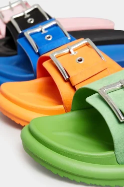 Limited Collection Limited Collection Green Buckle Strap Mule Sandals In Wide E Fit & Extra Wide Eee Fit