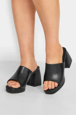 Limited Collection Limited Collection Black Platform Block Mule Sandal Heels In Wide E Fit & Extra Wide Eee Fit