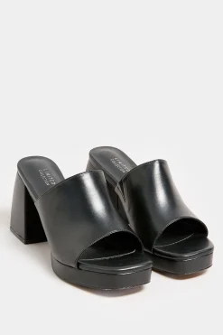 Limited Collection Limited Collection Black Platform Block Mule Sandal Heels In Wide E Fit & Extra Wide Eee Fit