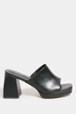 Limited Collection Limited Collection Black Platform Block Mule Sandal Heels In Wide E Fit & Extra Wide Eee Fit