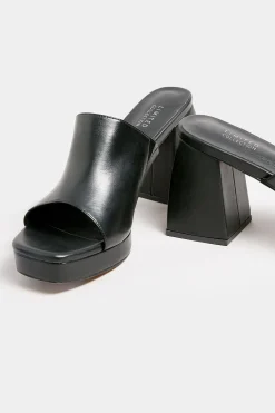 Limited Collection Limited Collection Black Platform Block Mule Sandal Heels In Wide E Fit & Extra Wide Eee Fit