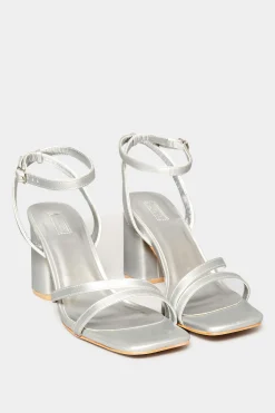Limited Collection Limited Collection Silver Asymmetrical Block Heel Sandal In Wide E Fit & Extra Fit Eee Fit