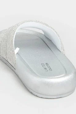 Limited Collection Limited Collection Silver Diamante Embellished Padded Silders In Wide E Fit