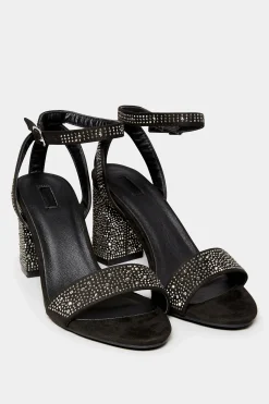 Limited Collection Limited Collection Black Faux Suede Diamante Embellished Heels In Wide E Fit & Extra Wide Eee Fit