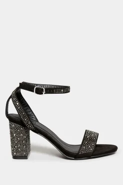 Limited Collection Limited Collection Black Faux Suede Diamante Embellished Heels In Wide E Fit & Extra Wide Eee Fit