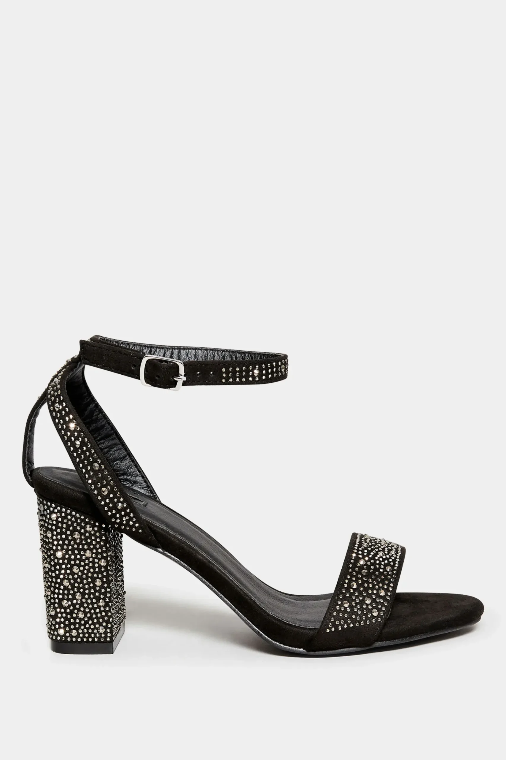 Limited Collection Limited Collection Black Faux Suede Diamante Embellished Heels In Wide E Fit & Extra Wide Eee Fit