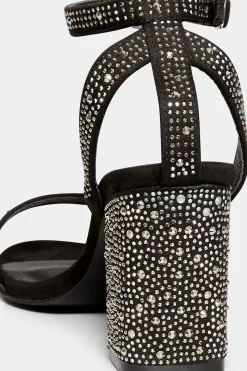 Limited Collection Limited Collection Black Faux Suede Diamante Embellished Heels In Wide E Fit & Extra Wide Eee Fit