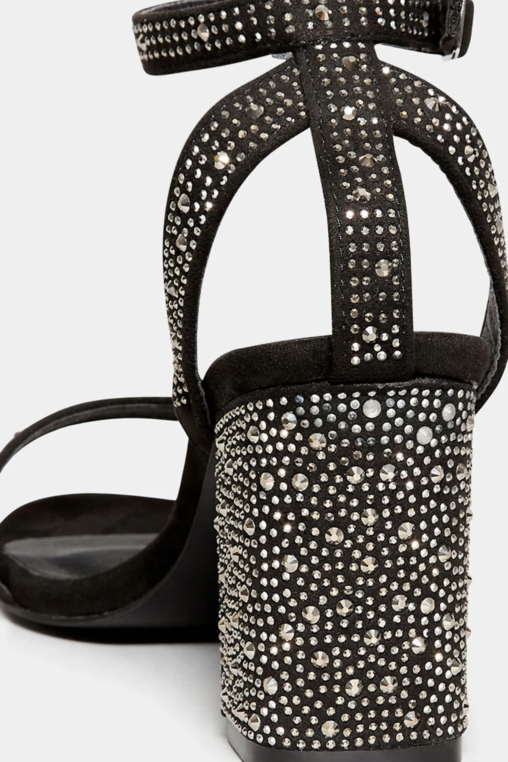 Limited Collection Limited Collection Black Faux Suede Diamante Embellished Heels In Wide E Fit & Extra Wide Eee Fit