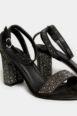 Limited Collection Limited Collection Black Faux Suede Diamante Embellished Heels In Wide E Fit & Extra Wide Eee Fit