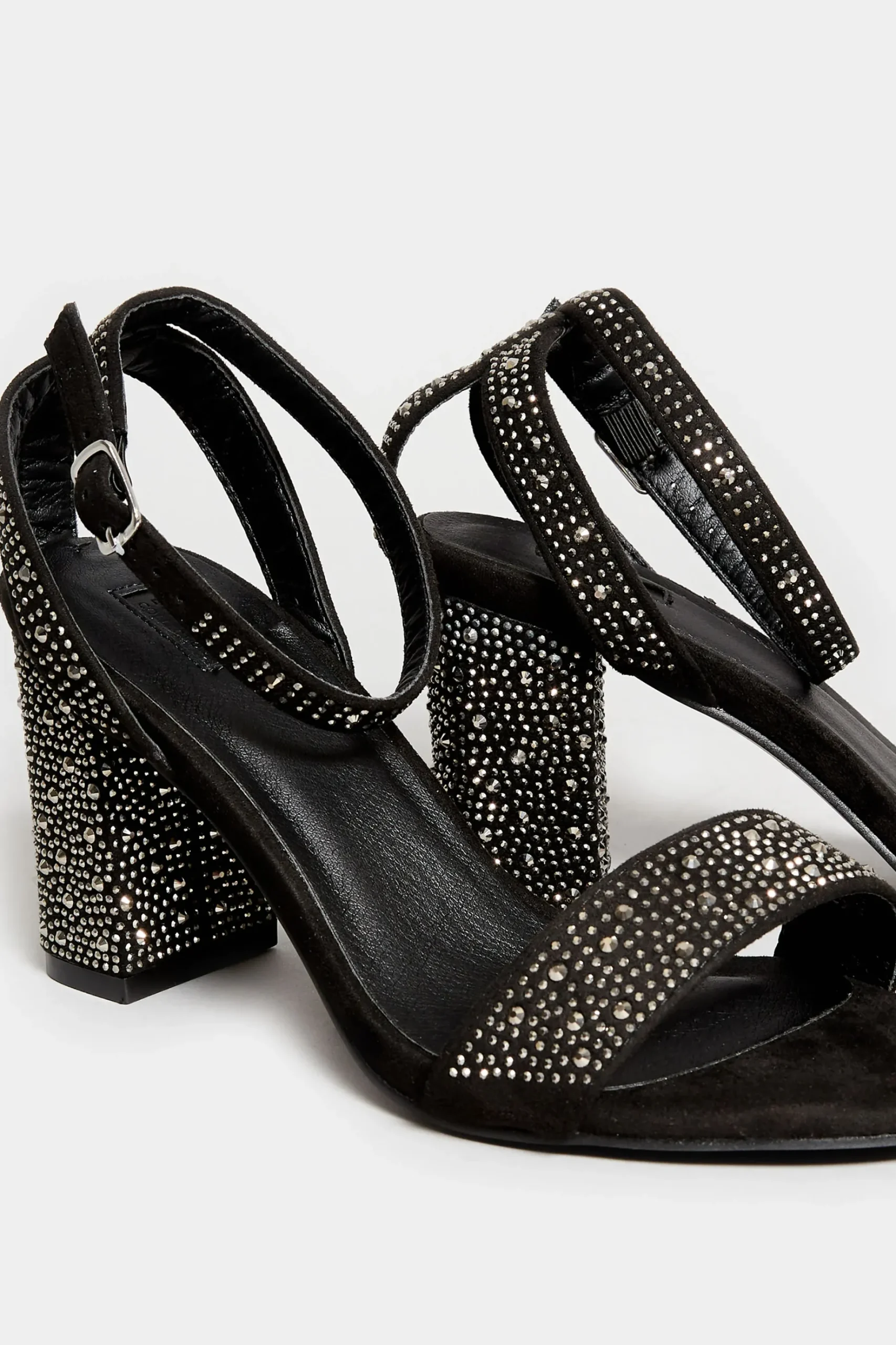 Limited Collection Limited Collection Black Faux Suede Diamante Embellished Heels In Wide E Fit & Extra Wide Eee Fit