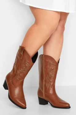 Limited Collection Limited Collection Tan Brown Cowboy Boots In Extra Wide Eee Fit