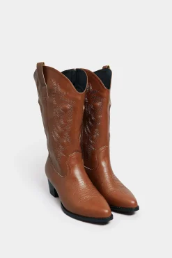 Limited Collection Limited Collection Tan Brown Cowboy Boots In Extra Wide Eee Fit