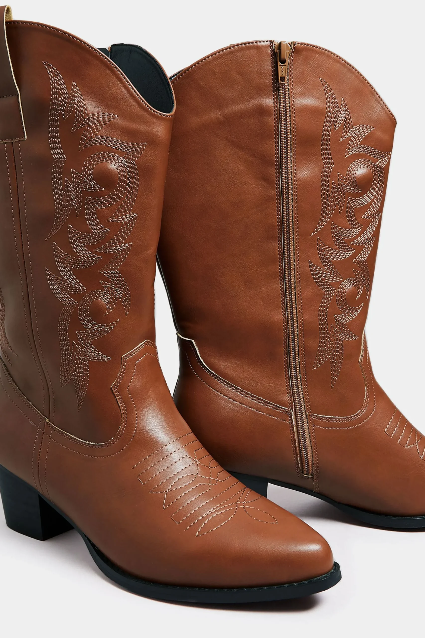 Limited Collection Limited Collection Tan Brown Cowboy Boots In Extra Wide Eee Fit