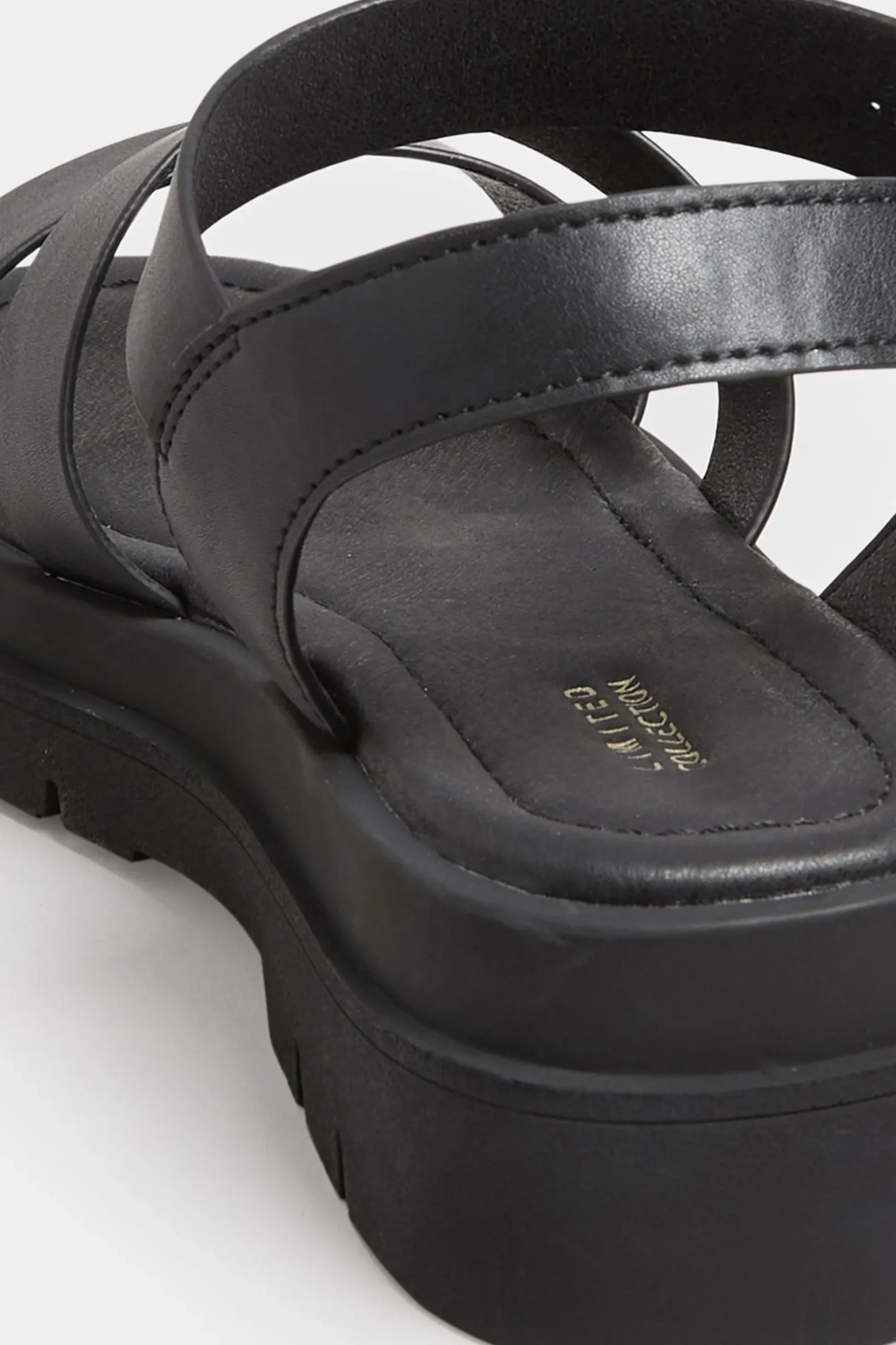 Limited Collection Limited Collection Black Triple Strap Gladiator Sandals In Wide E Fit & Extra Wide Eee Fit